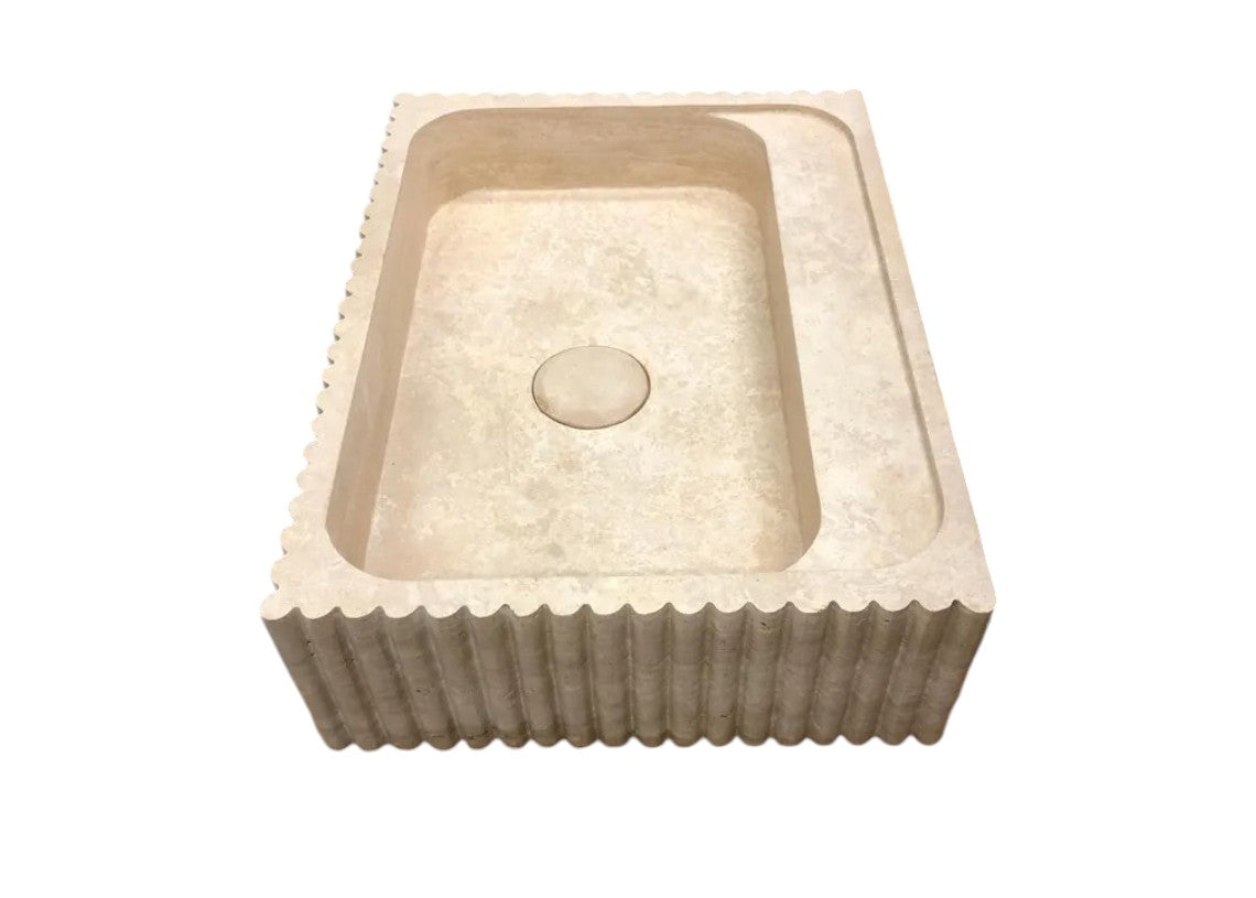 Beige Travertine Rectangular Wall Mount Bathroom Sink 20 x 24