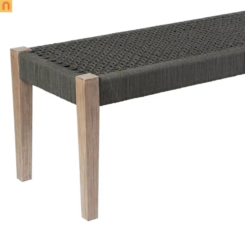 Outdoor Bench Eucalyptus Wood Charcoal Rope 71in Modern