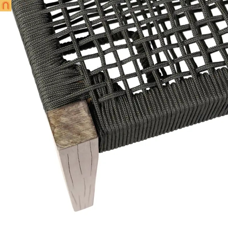 Outdoor Bench Eucalyptus Wood Charcoal Rope 71in Modern