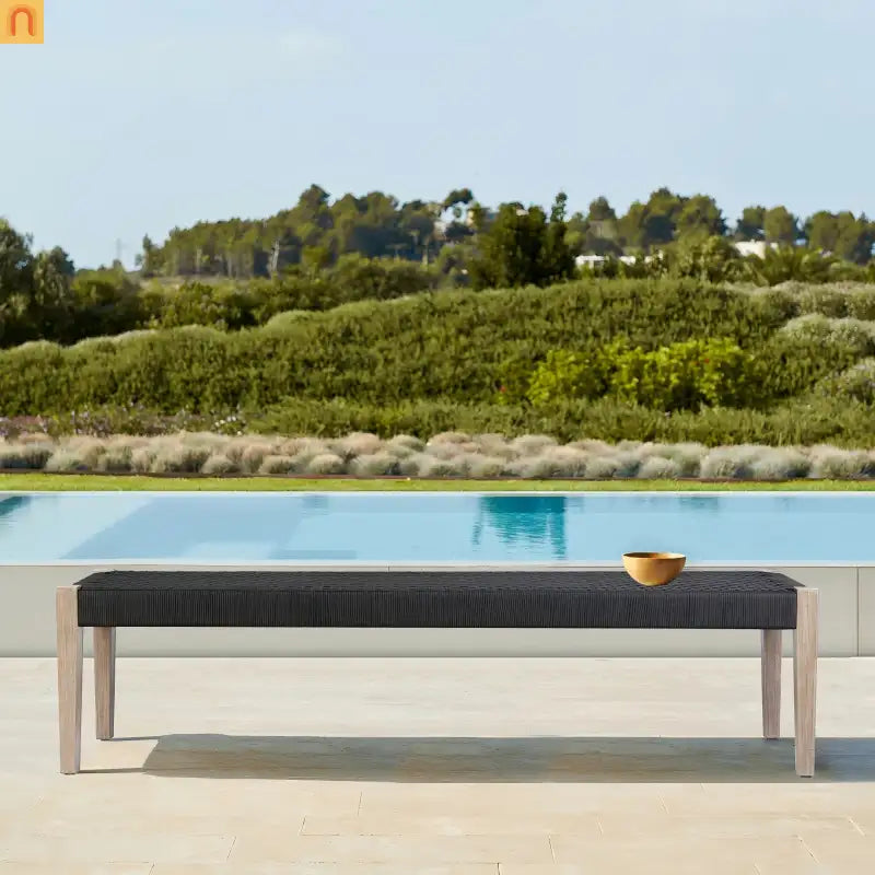 Outdoor Bench Eucalyptus Wood Charcoal Rope 71in Modern