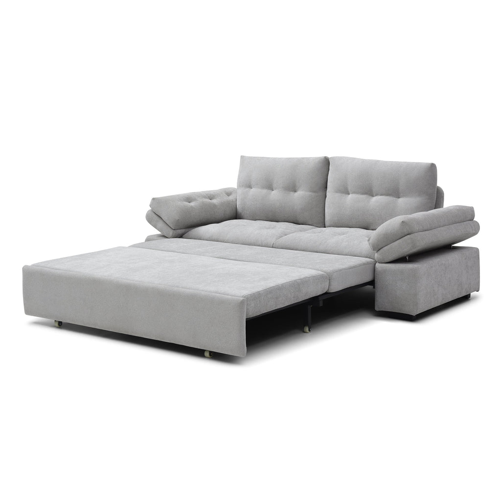 Sofa Bed 3-in-1 Linen Gray Pull-Out Chaise Recliner Armchair 164 LB