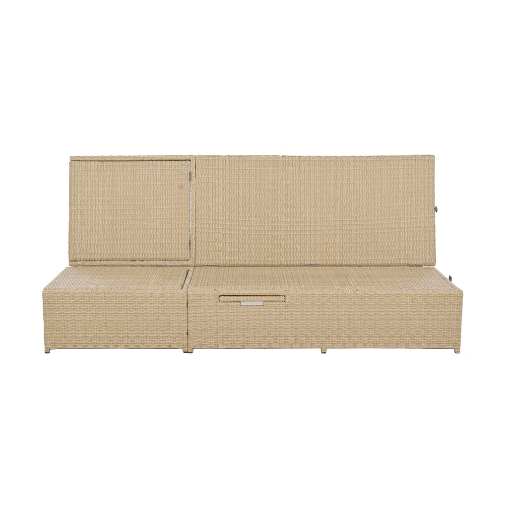 Outdoor Double Sunbed, Wicker Rattan Patio Reclining Chairs with Adjustable