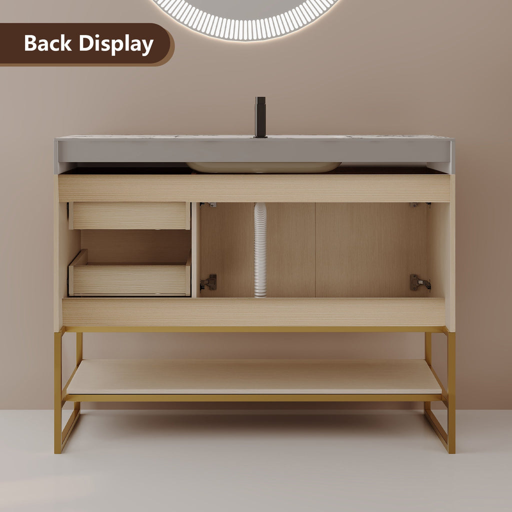 36' Modern Free-Standing Bathroom Vanity with Seamless Ceramic Sink & Sintere...