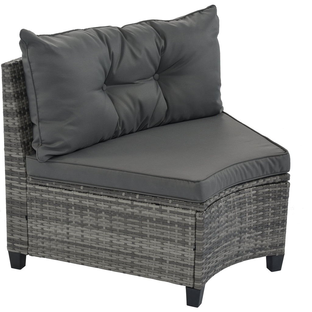 Outdoor Sectional Set PE Wicker Steel Gray Half Moon 8 Piece 250 LB