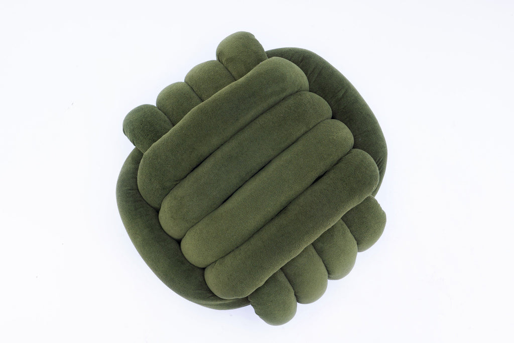 Chenille Knot Design Ottoman Makeup Stool Footstool, Green