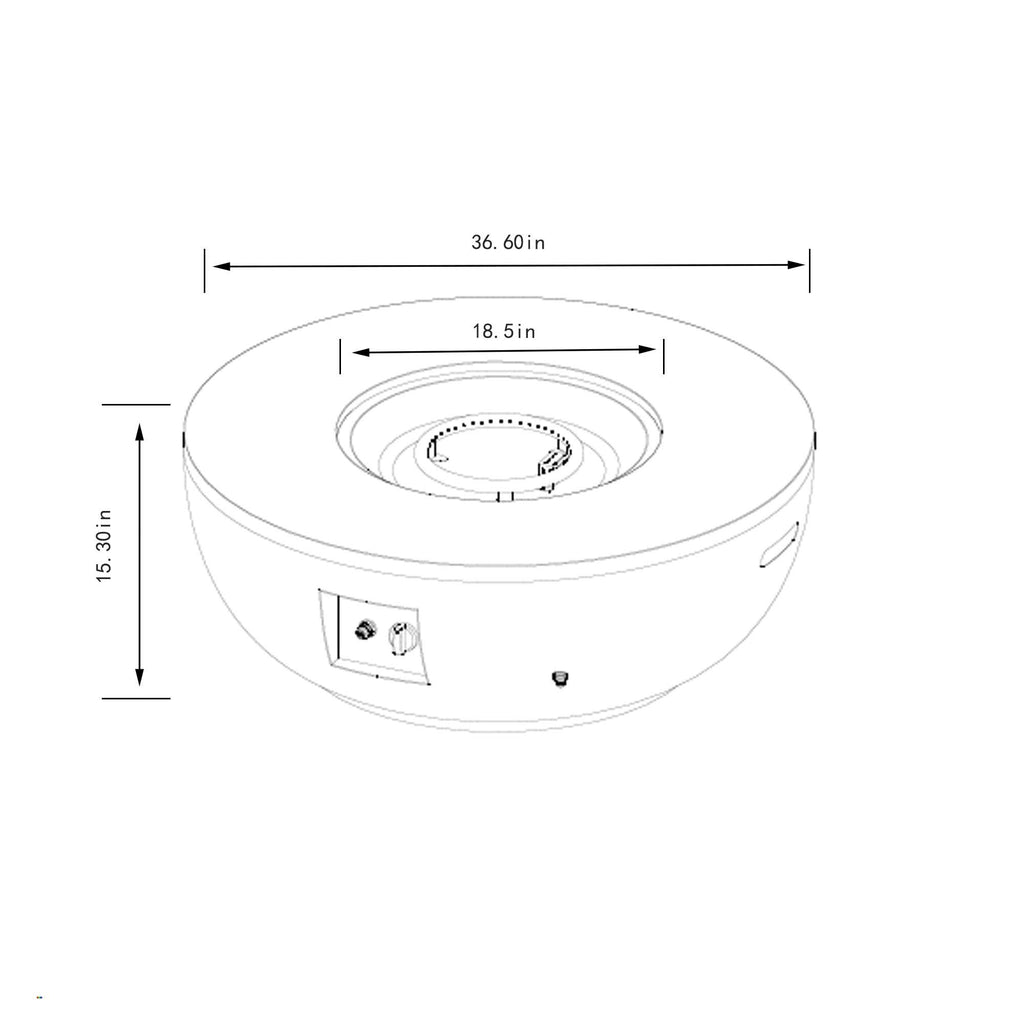 36 Inch Round Propane Gas Fire Pit Table 50000 BTU, Grey Steel