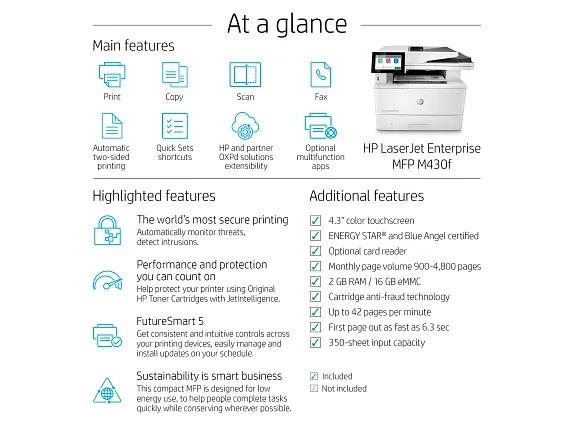 HP LaserJet Enterprise M430f Multifunction 42 ppm Printer 3PZ55A#BGJ