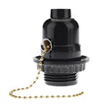 Black ridged bakelite e27 bulb holder with switch bedroom light socket