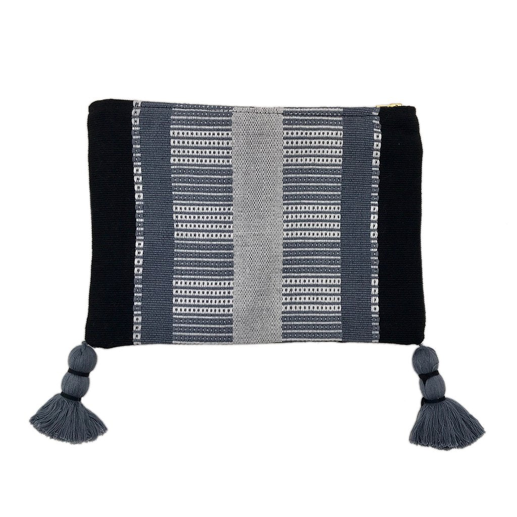 Black Striped Backstrap Clutch Handwoven Guatemalan Textile Evening Bag