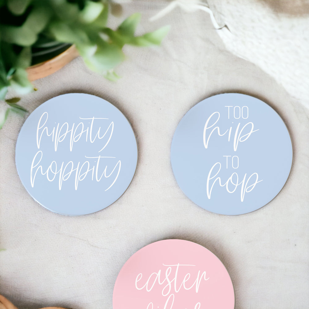 Easter Spring Ceramic Coasters 4in Set Cute Floral Bunny Drink Table Coasters