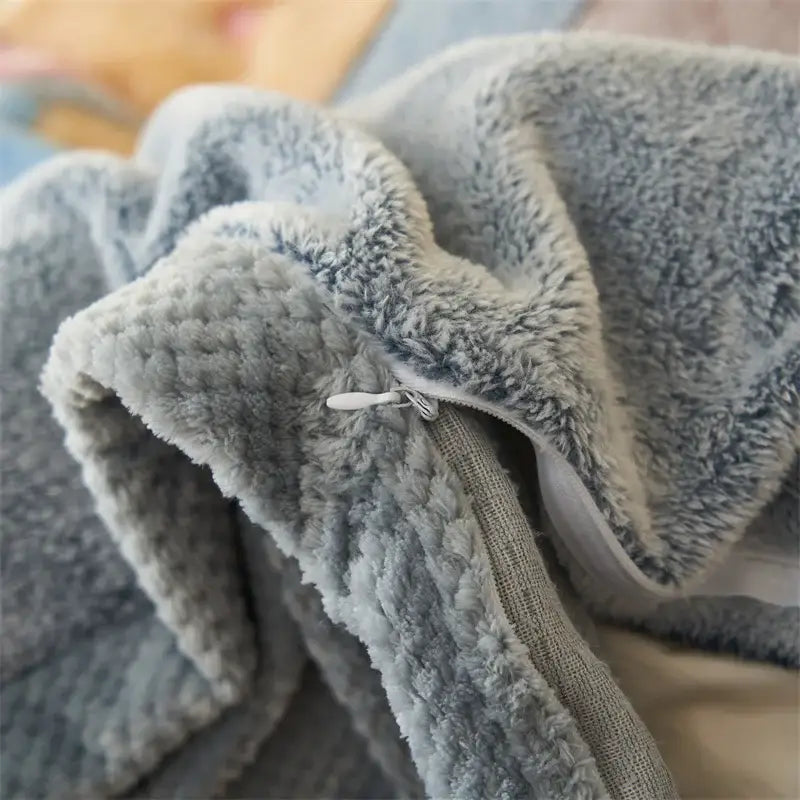 Blue teddy bear winter velvet duvet cover bedroom plush blanket