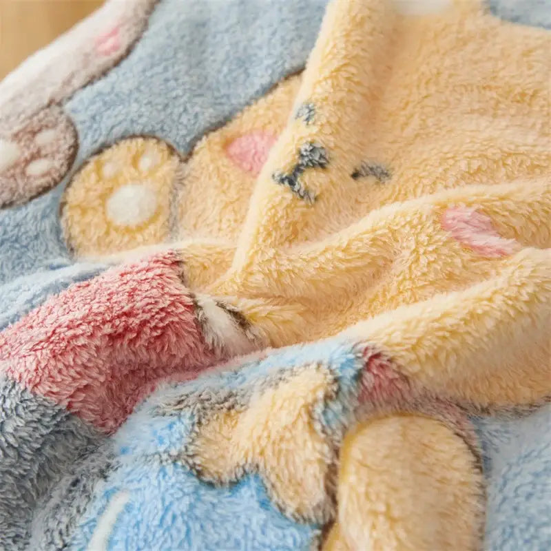 Blue teddy bear winter velvet duvet cover bedroom plush blanket