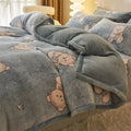 Blue teddy bear winter velvet duvet cover bedroom plush blanket