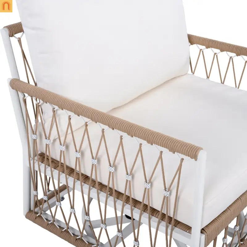 Outdoor Swivel Lounge Chair Rope Steel Beige Set of 2