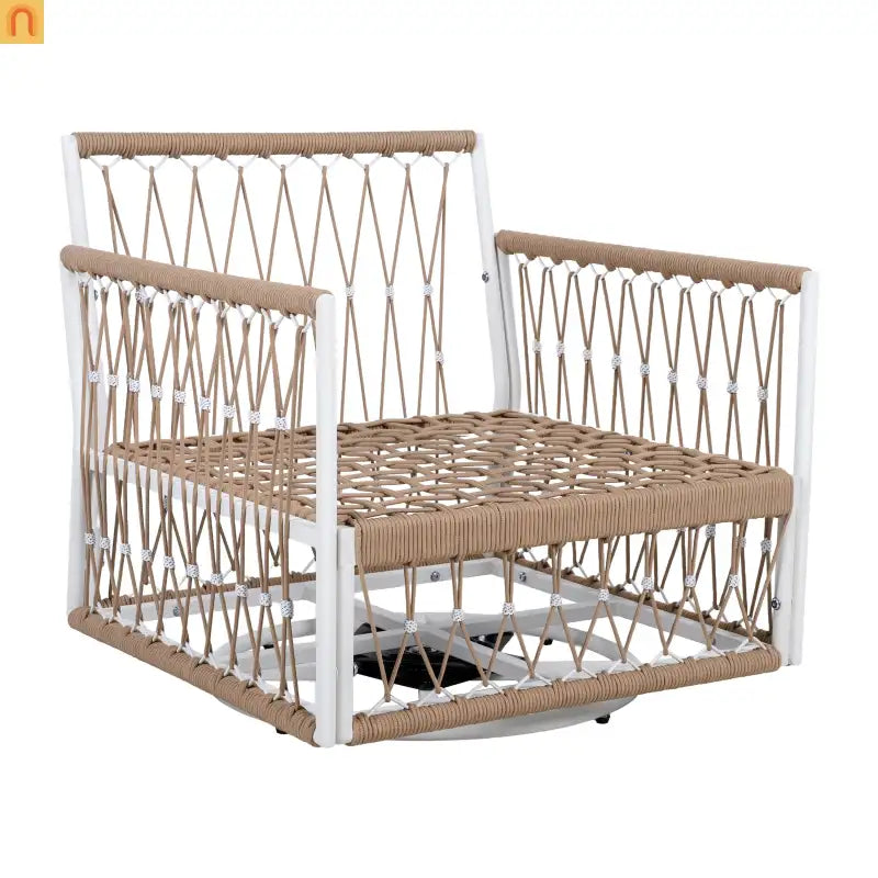 Outdoor Swivel Lounge Chair Rope Steel Beige Set of 2