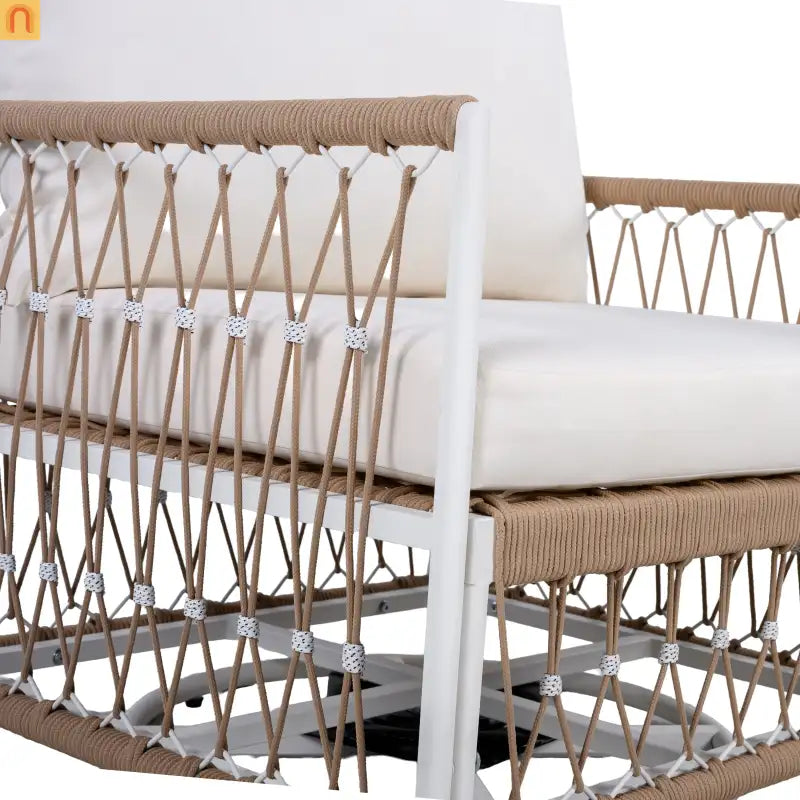 Outdoor Swivel Lounge Chair Rope Steel Beige Set of 2
