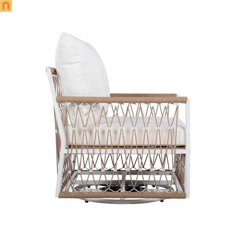 Outdoor Swivel Lounge Chair Rope Steel Beige Set of 2