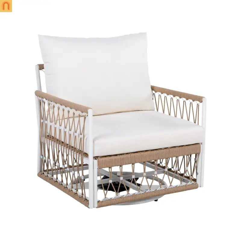 Outdoor Swivel Lounge Chair Rope Steel Beige Set of 2