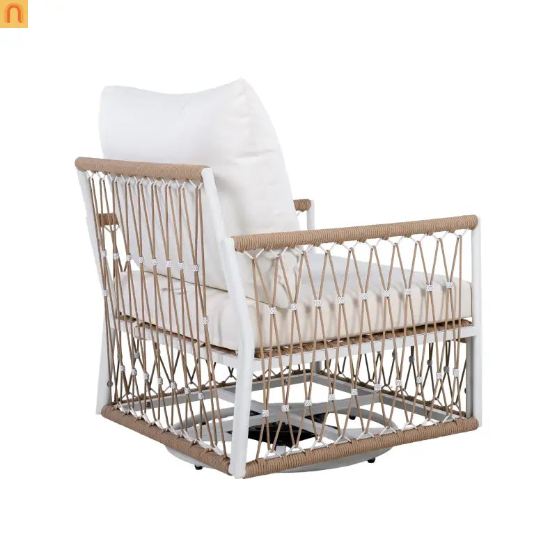 Outdoor Swivel Lounge Chair Rope Steel Beige Set of 2