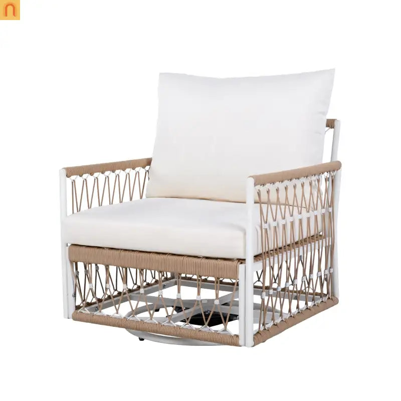 Outdoor Swivel Lounge Chair Rope Steel Beige Set of 2