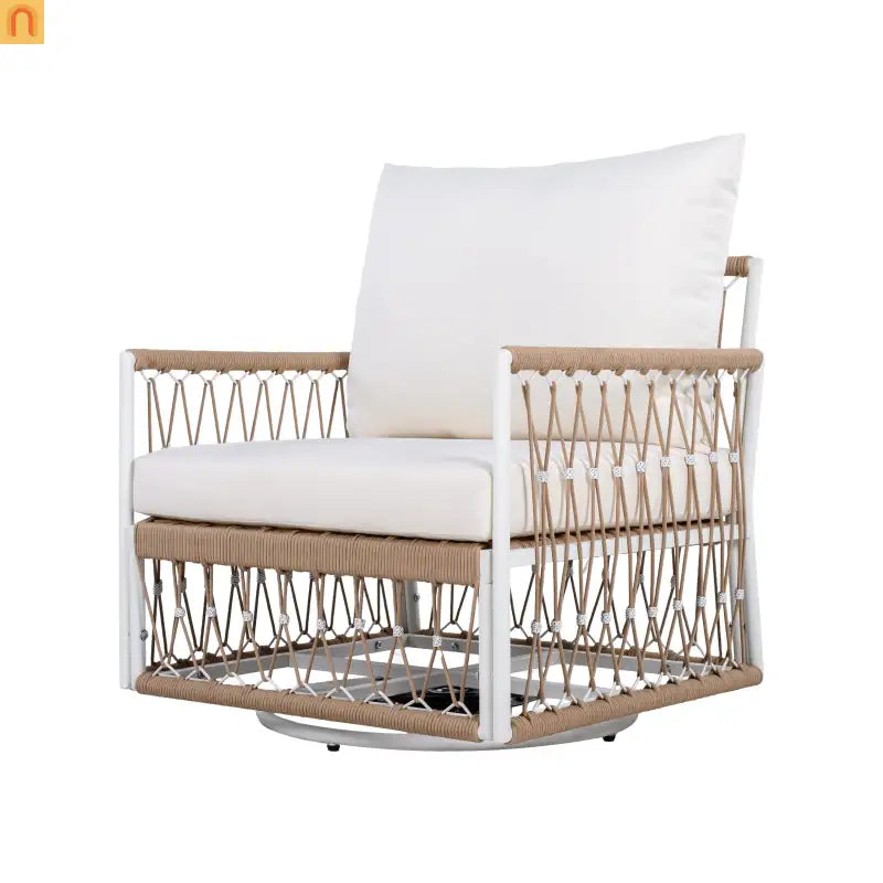 Outdoor Swivel Lounge Chair Rope Steel Beige Set of 2