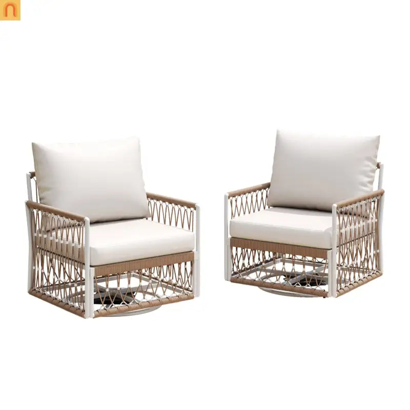 Outdoor Swivel Lounge Chair Rope Steel Beige Set of 2