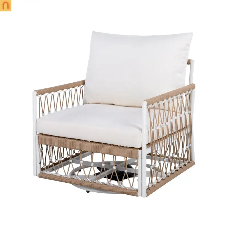 Outdoor Swivel Lounge Chair Rope Steel Beige Set of 2