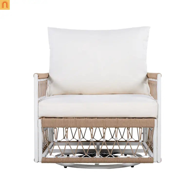 Outdoor Swivel Lounge Chair Rope Steel Beige Set of 2