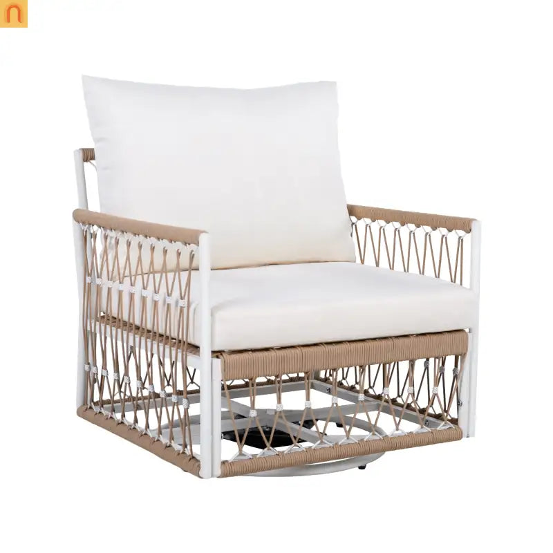 Outdoor Swivel Lounge Chair Rope Steel Beige Set of 2
