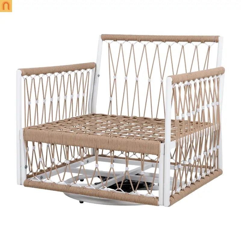 Outdoor Swivel Lounge Chair Rope Steel Beige Set of 2