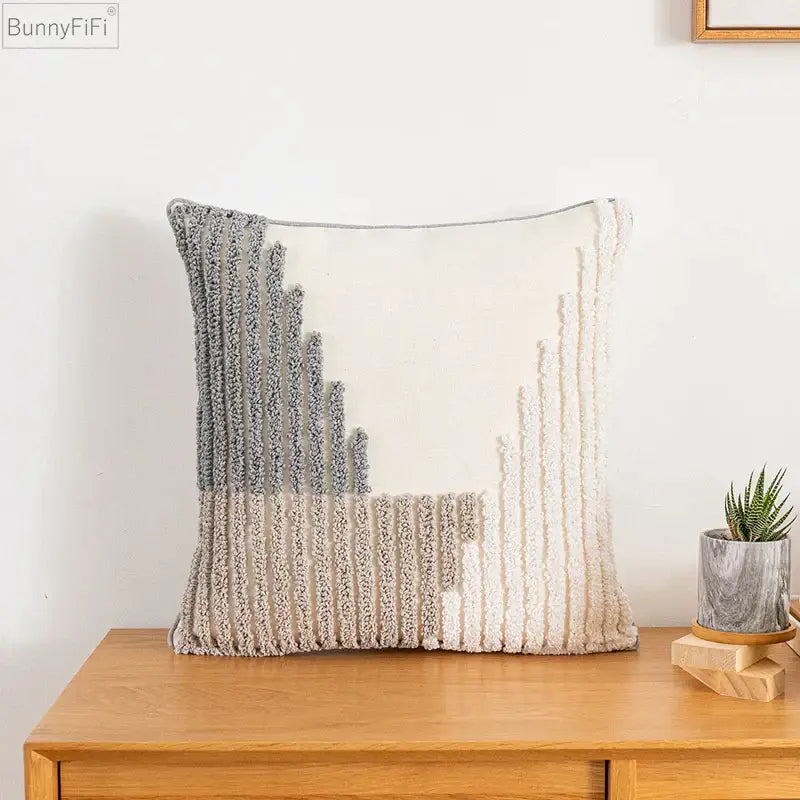 Boho abstract grey & cream cushion cover living room home decoration