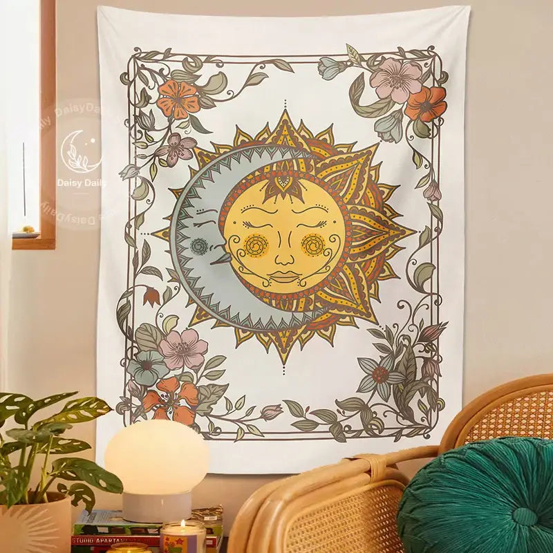 DecorBites™ Celestial Sun Moon Tapestry Wall Hanging for Home Decor and Boho Aesthetic