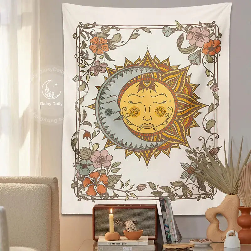 DecorBites™ Celestial Sun Moon Tapestry Wall Hanging for Home Decor and Boho Aesthetic