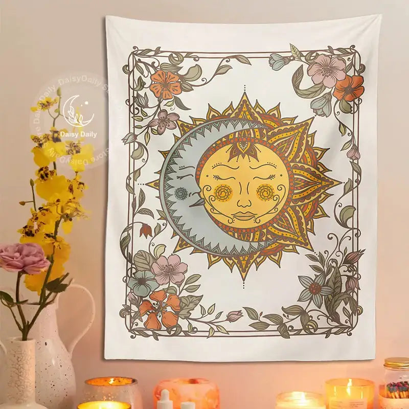 DecorBites™ Celestial Sun Moon Tapestry Wall Hanging for Home Decor and Boho Aesthetic