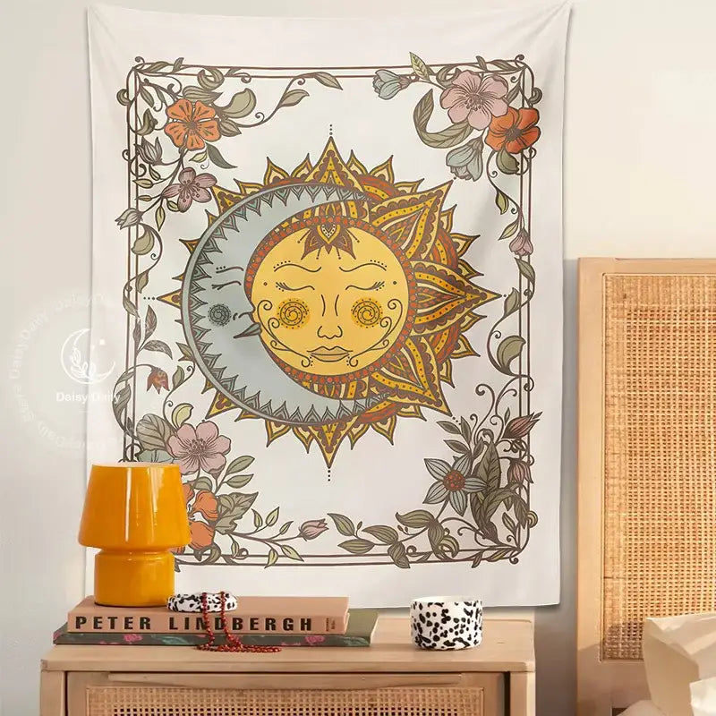 DecorBites™ Celestial Sun Moon Tapestry Wall Hanging for Home Decor and Boho Aesthetic
