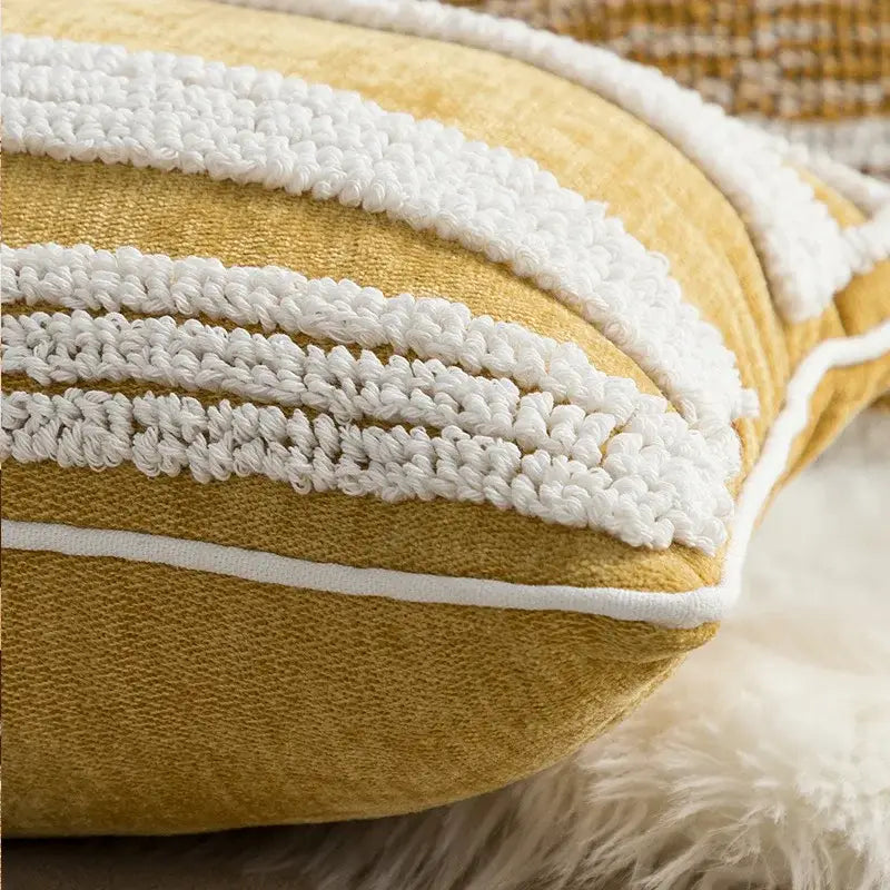 Boho geometric mustard & cream cushion cover living room decor