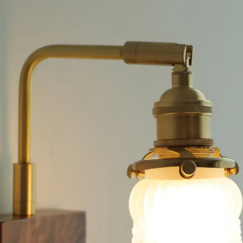 Brass walnut wood wall sconce bedroom flower glass light