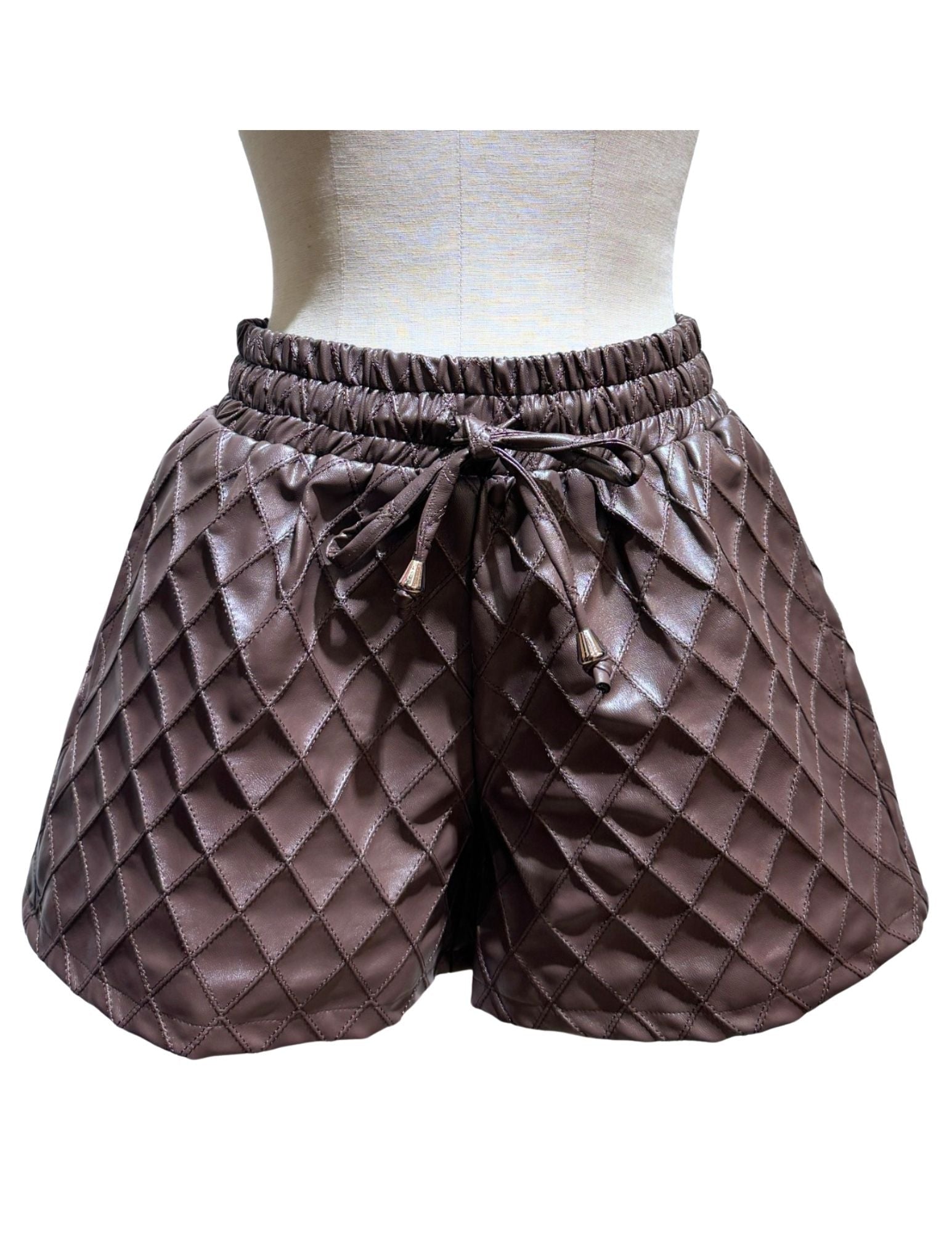 Brianna Cannon • Brown Vegan Leather Quilted Shorts