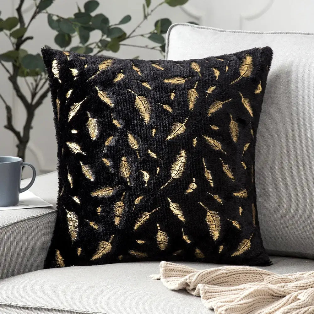 Bronzed feather style emerald green velvet pillowcase living room decor