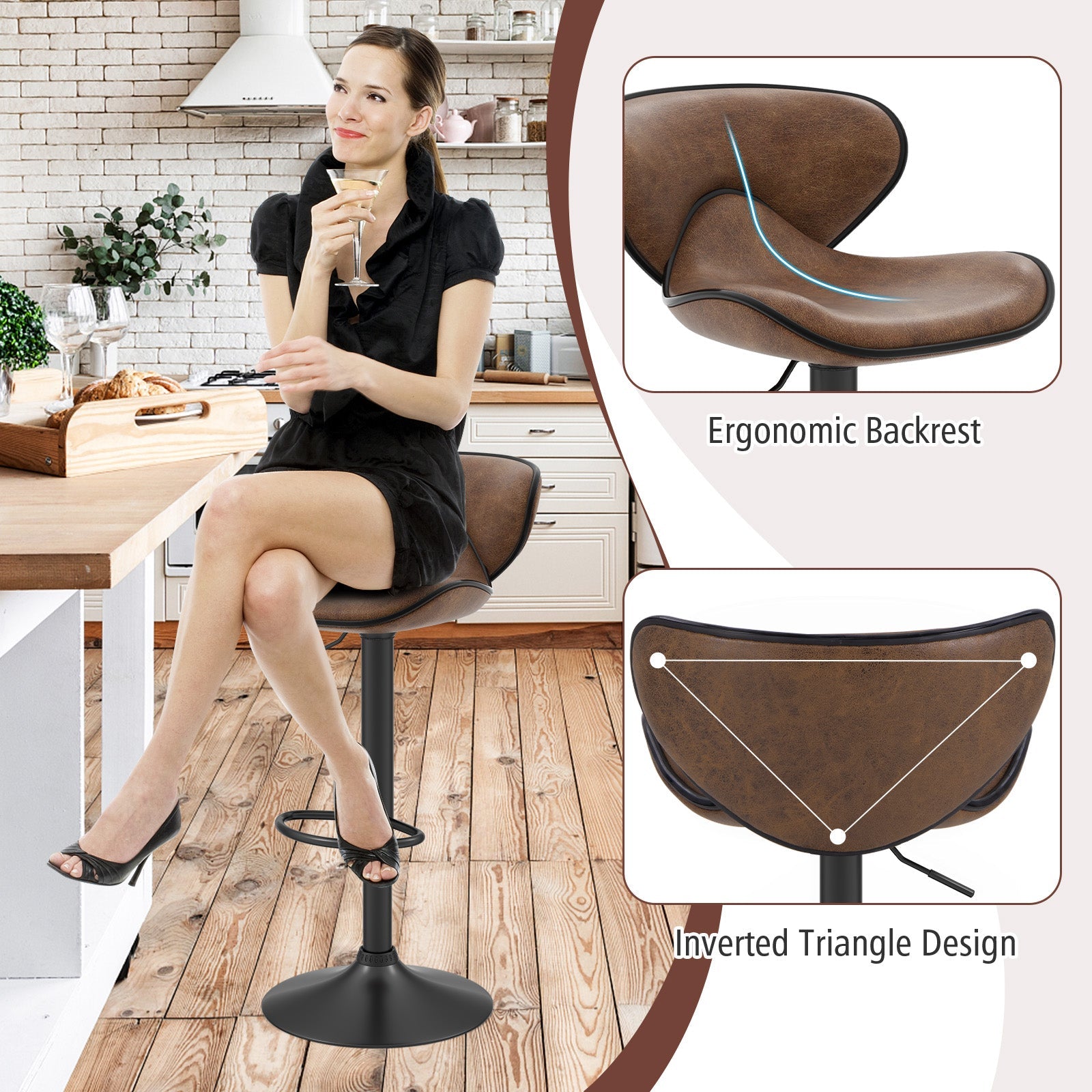 Set of 2 Adjustable Bar Stools Swivel Bar Chairs Pub Kitchen