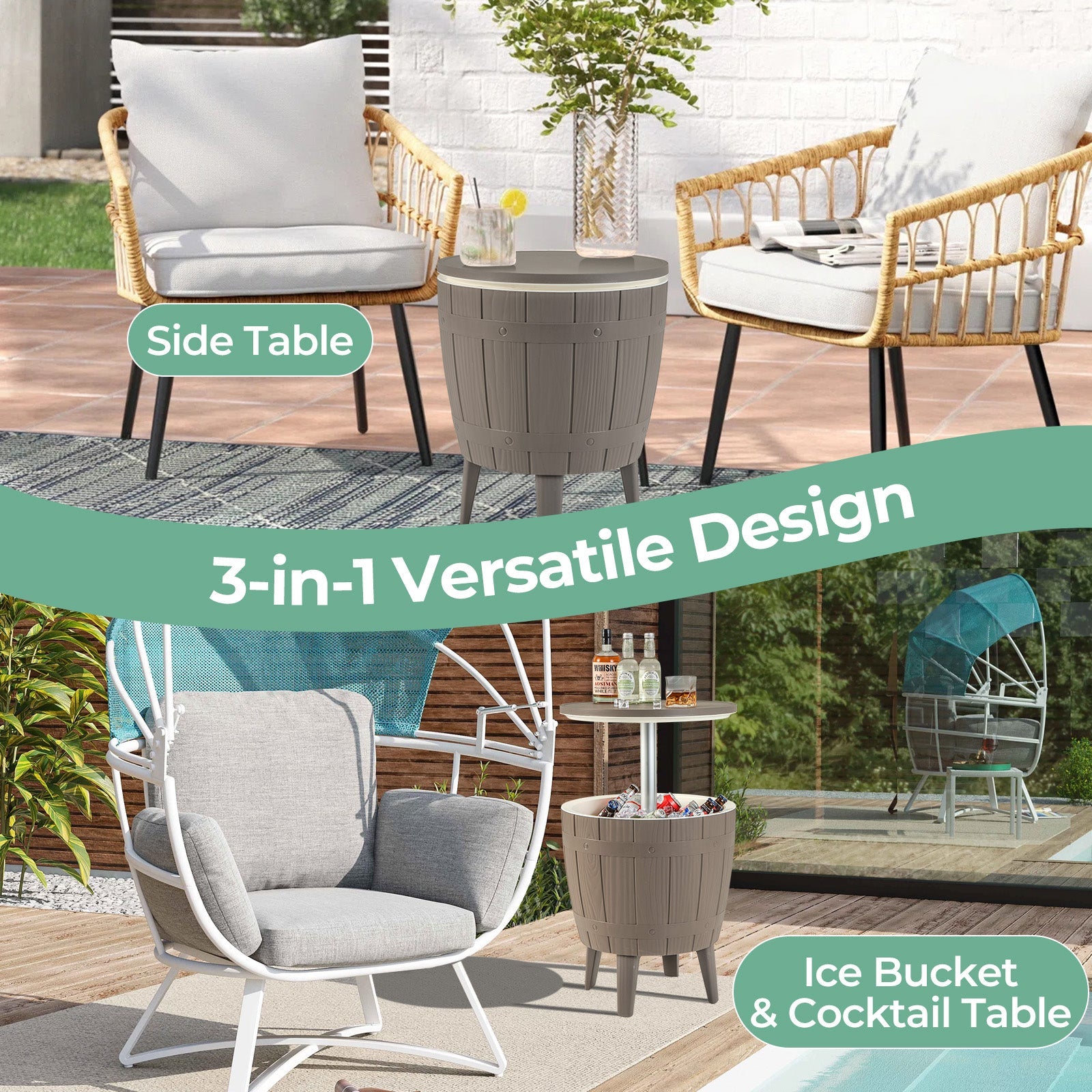 10 Gallon Cooler Bar Table Outdoor Coffee Table Ice Bucket with Telescopic Tabletop for Beer and Wine