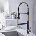 DecorBites™ Brushed Gold Kitchen Faucet with Pull Down Black Spring Spout - Hot Cold Mixer