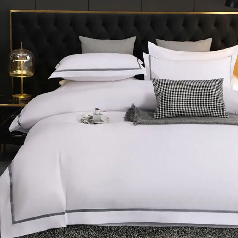 Brushed hotel style white & gray bedding sets bedroom duvet cover