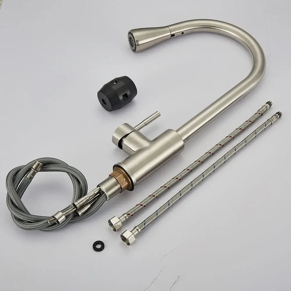 DecorBites™ Brushed Nickel Pull Out Kitchen Faucet with Flexible Stream Sprayer Head