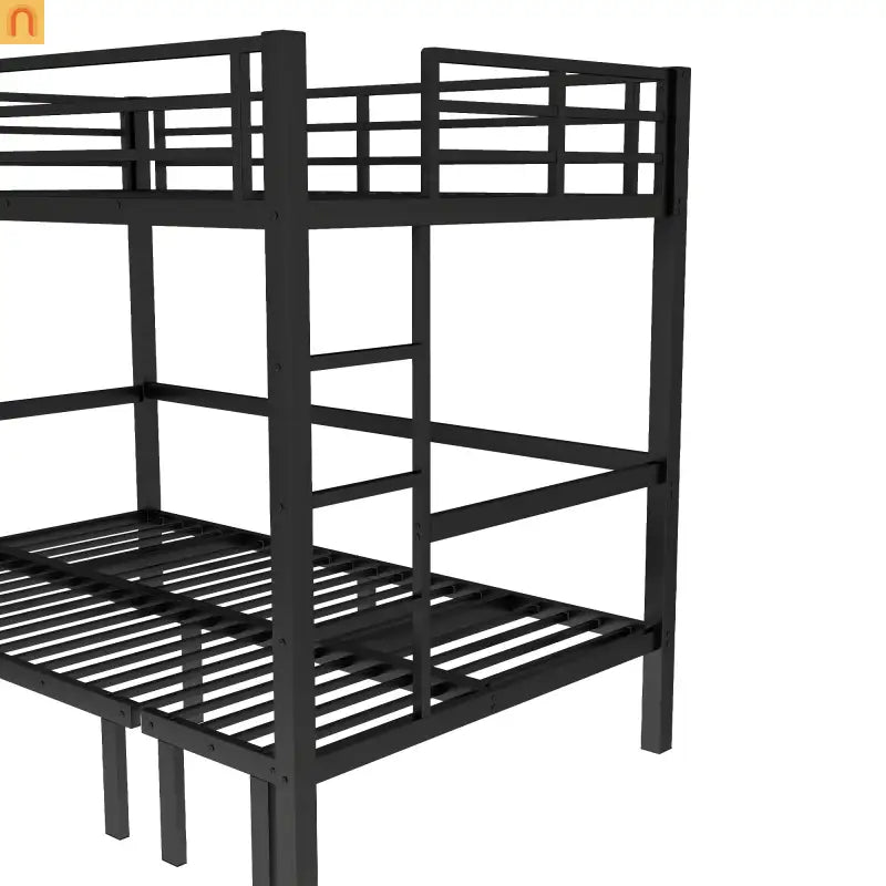 Bunk Bed Twin XL over Twin XL Metal Black Pull-Out Lower Bunk 3-Section