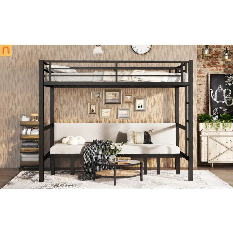 Bunk Bed Twin XL over Twin XL Metal Black Pull-Out Lower Bunk 3-Section