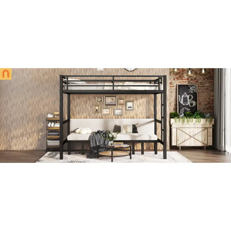 Bunk Bed Twin XL over Twin XL Metal Black Pull-Out Lower Bunk 3-Section