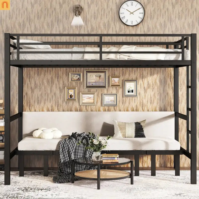 Bunk Bed Twin XL over Twin XL Metal Black Pull-Out Lower Bunk 3-Section