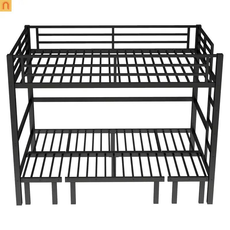 Bunk Bed Twin XL over Twin XL Metal Black Pull-Out Lower Bunk 3-Section