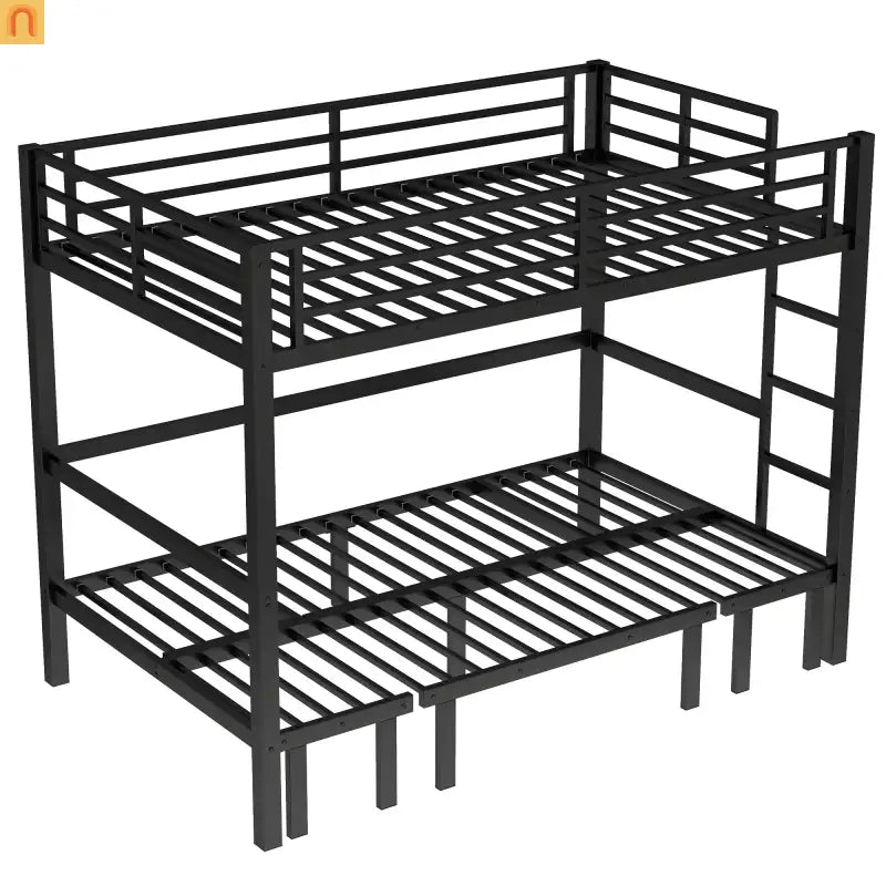 Bunk Bed Twin XL over Twin XL Metal Black Pull-Out Lower Bunk 3-Section